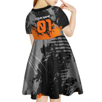 Custom MotoX Eagle Strike Motocross Kid Short Sleeve Dress with Rider Silhouette and Orange Grunge Design - Wonder Print Shop