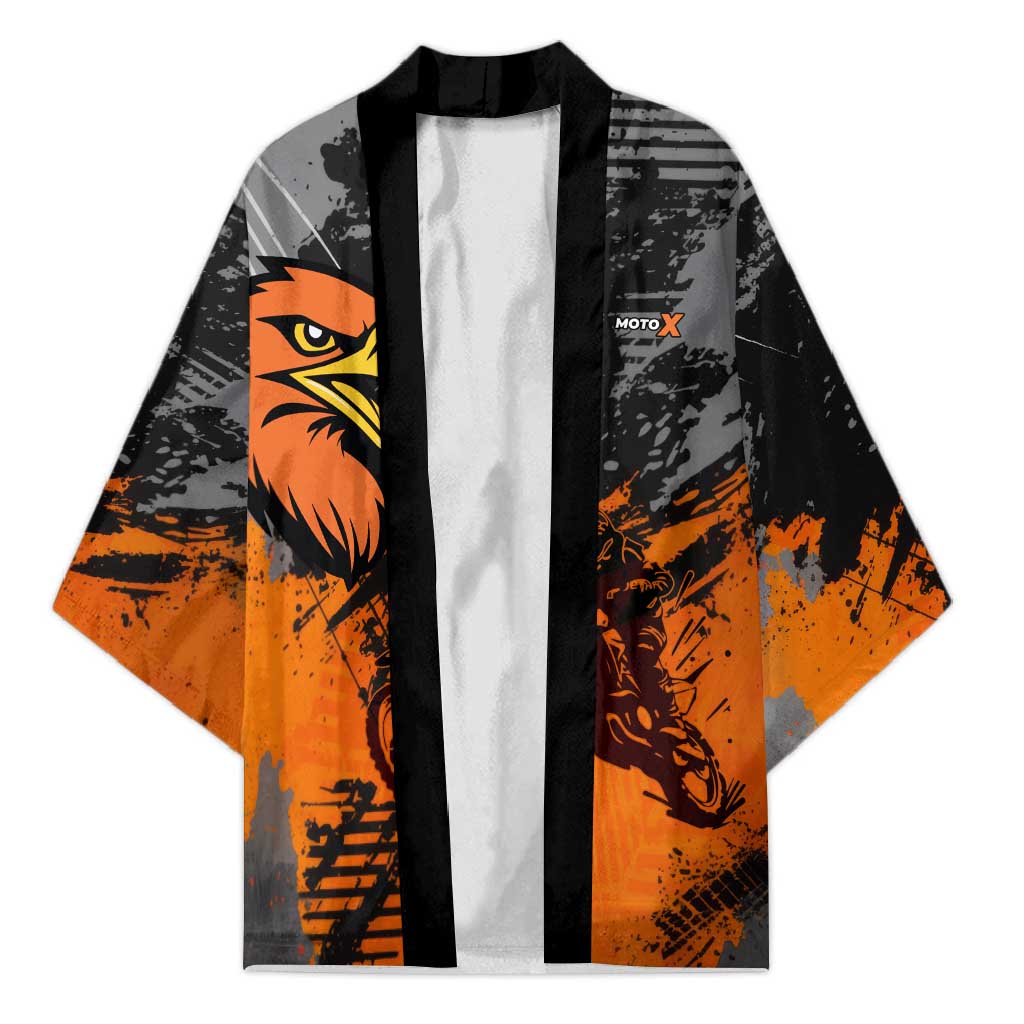 Custom MotoX Eagle Strike Motocross Kimono with Rider Silhouette and Orange Grunge Design - Wonder Print Shop