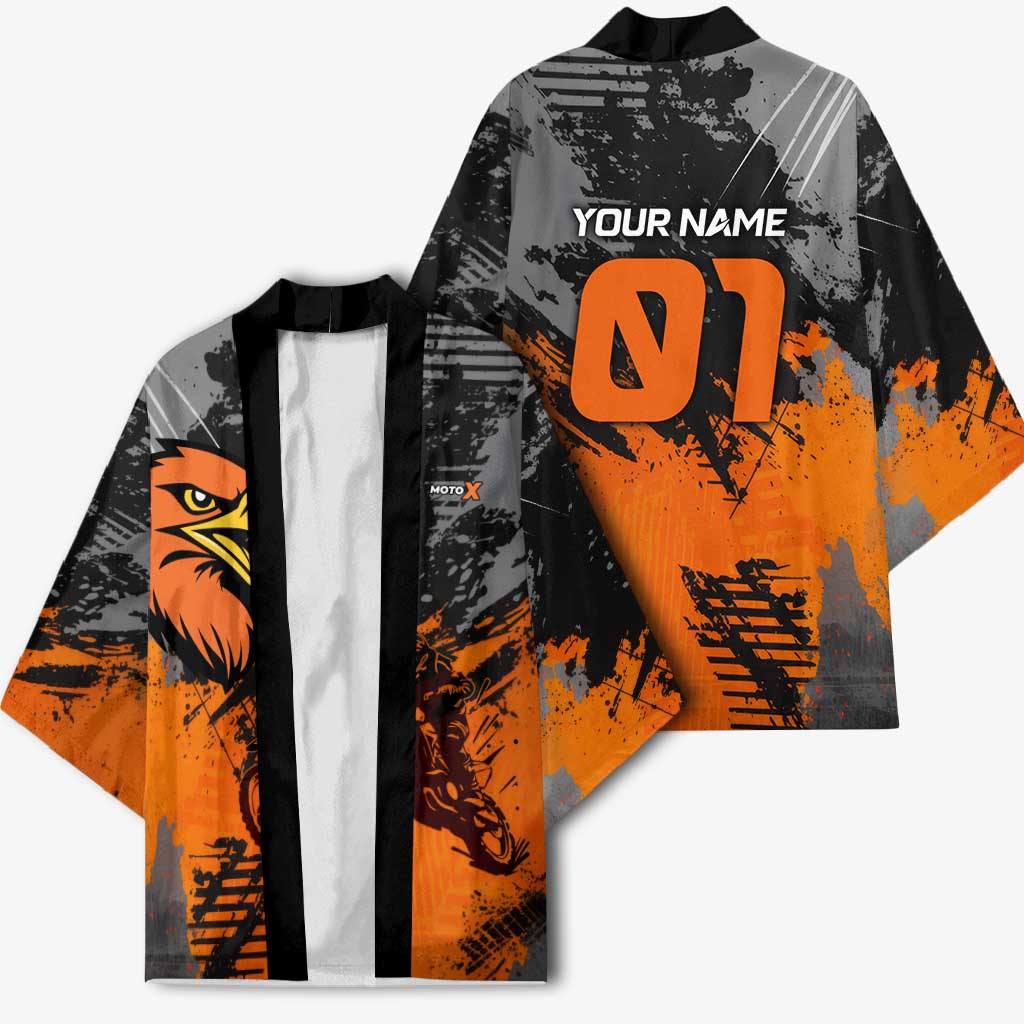 Custom MotoX Eagle Strike Motocross Kimono with Rider Silhouette and Orange Grunge Design - Wonder Print Shop