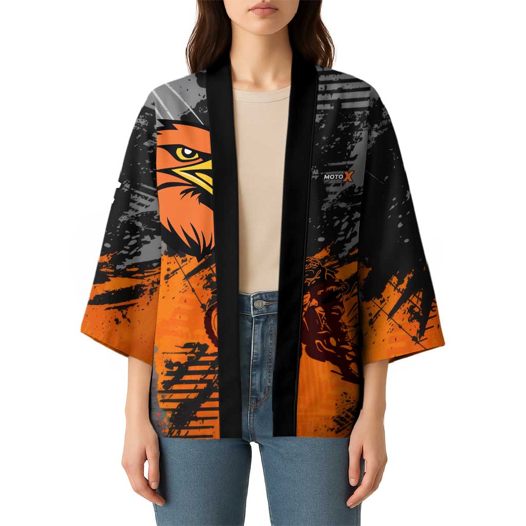Custom MotoX Eagle Strike Motocross Kimono with Rider Silhouette and Orange Grunge Design - Wonder Print Shop