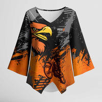 Custom MotoX Eagle Strike Motocross Kimono Sleeve Blouse with Rider Silhouette and Orange Grunge Design - Wonder Print Shop