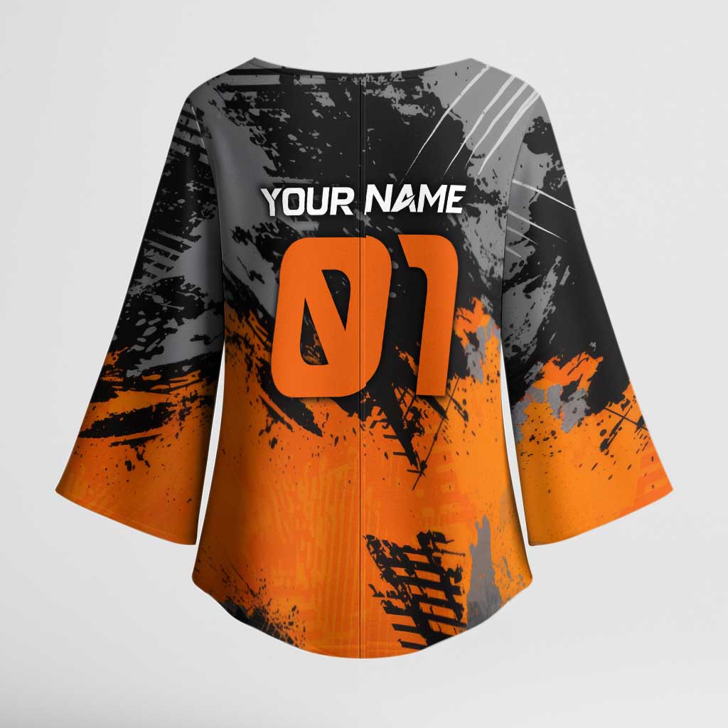 Custom MotoX Eagle Strike Motocross Kimono Sleeve Blouse with Rider Silhouette and Orange Grunge Design - Wonder Print Shop