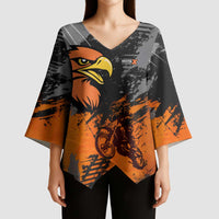 Custom MotoX Eagle Strike Motocross Kimono Sleeve Blouse with Rider Silhouette and Orange Grunge Design - Wonder Print Shop