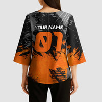 Custom MotoX Eagle Strike Motocross Kimono Sleeve Blouse with Rider Silhouette and Orange Grunge Design - Wonder Print Shop
