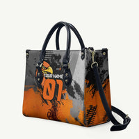 Custom MotoX Eagle Strike Motocross Leather Bag with Rider Silhouette and Orange Grunge Design - Wonder Print Shop