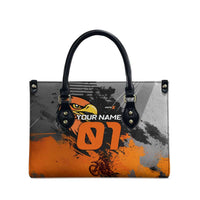 Custom MotoX Eagle Strike Motocross Leather Bag with Rider Silhouette and Orange Grunge Design - Wonder Print Shop