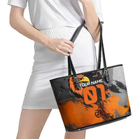 Custom MotoX Eagle Strike Motocross Leather Tote Bag with Rider Silhouette and Orange Grunge Design - Wonder Print Shop