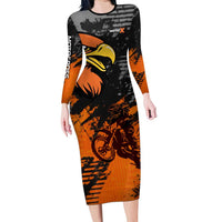 Custom MotoX Eagle Strike Motocross Long Sleeve Bodycon Dress with Rider Silhouette and Orange Grunge Design - Wonder Print Shop