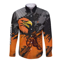 Custom MotoX Eagle Strike Motocross Long Sleeve Button Shirt with Rider Silhouette and Orange Grunge Design - Wonder Print Shop