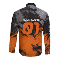 Custom MotoX Eagle Strike Motocross Long Sleeve Button Shirt with Rider Silhouette and Orange Grunge Design - Wonder Print Shop