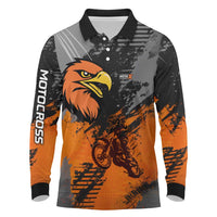 Custom MotoX Eagle Strike Motocross Long Sleeve Polo Shirt with Rider Silhouette and Orange Grunge Design - Wonder Print Shop