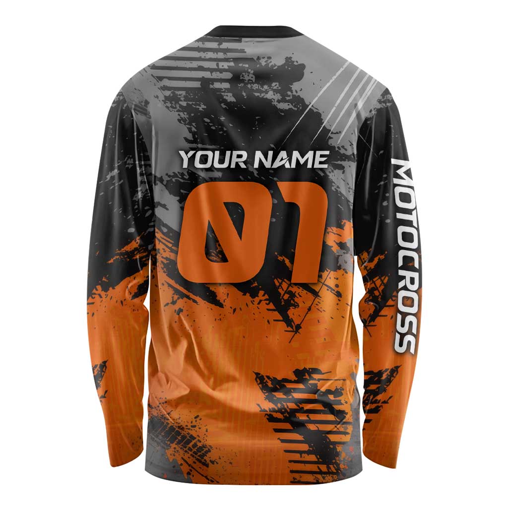 Custom MotoX Eagle Strike Motocross Long Sleeve Shirt with Rider Silhouette and Orange Grunge Design - Wonder Print Shop