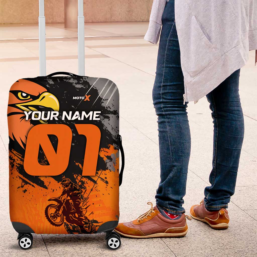 Custom MotoX Eagle Strike Motocross Luggage Cover with Rider Silhouette and Orange Grunge Design - Wonder Print Shop