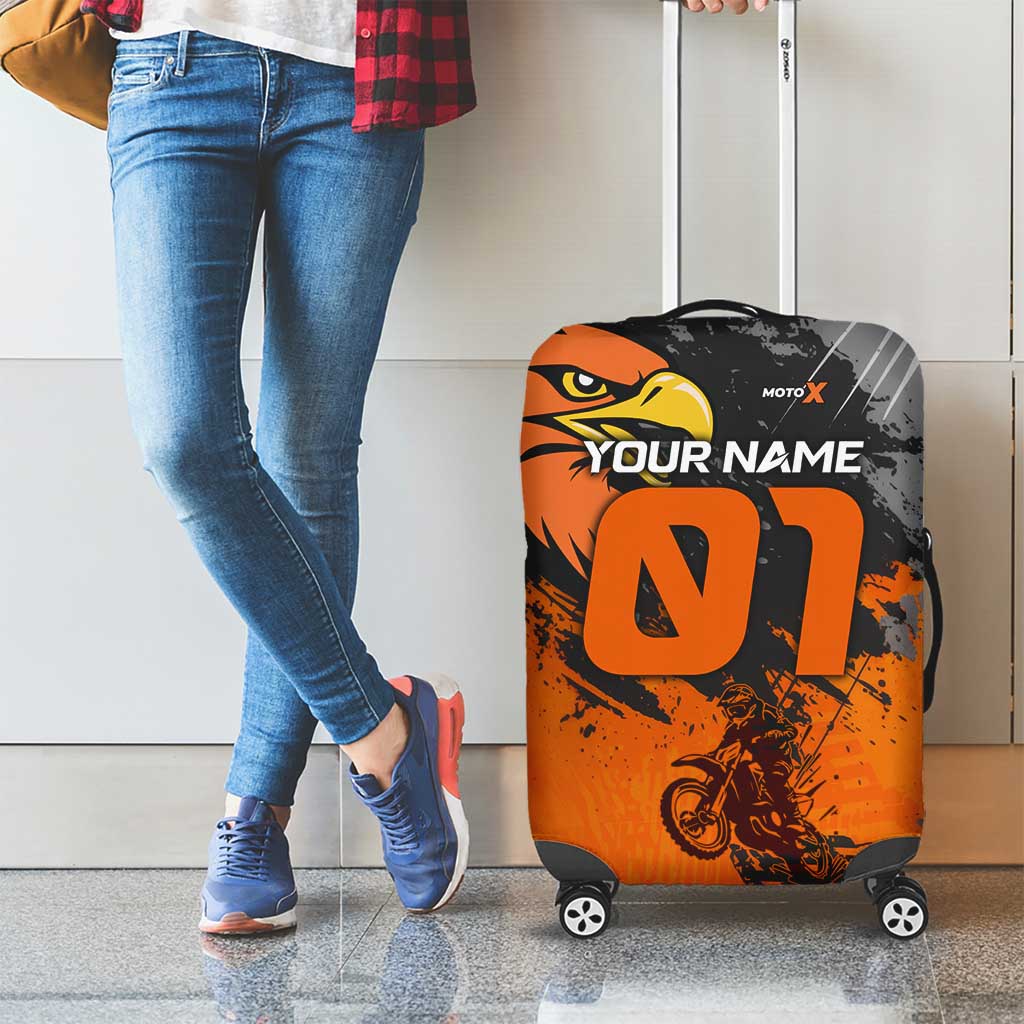 Custom MotoX Eagle Strike Motocross Luggage Cover with Rider Silhouette and Orange Grunge Design - Wonder Print Shop