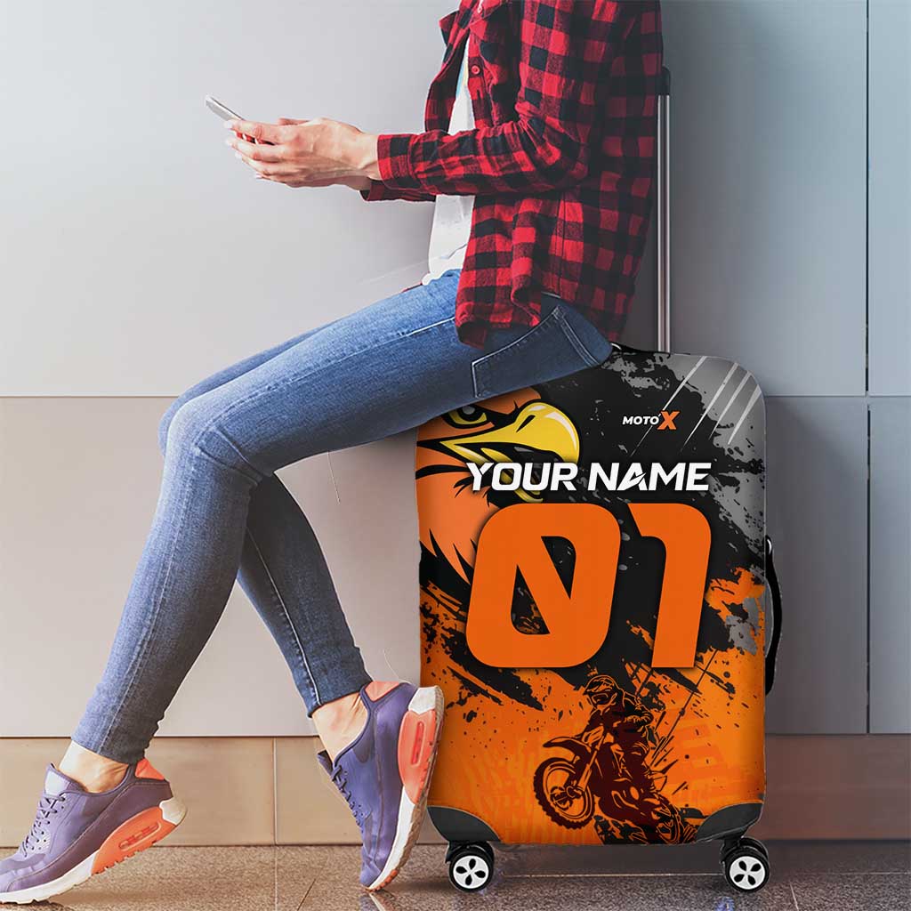 Custom MotoX Eagle Strike Motocross Luggage Cover with Rider Silhouette and Orange Grunge Design - Wonder Print Shop