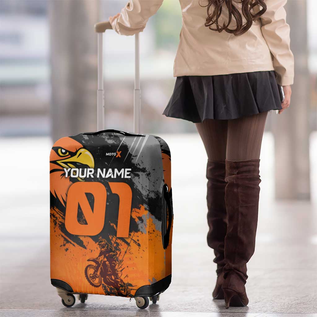 Custom MotoX Eagle Strike Motocross Luggage Cover with Rider Silhouette and Orange Grunge Design - Wonder Print Shop