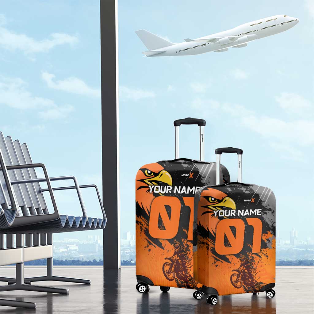 Custom MotoX Eagle Strike Motocross Luggage Cover with Rider Silhouette and Orange Grunge Design - Wonder Print Shop