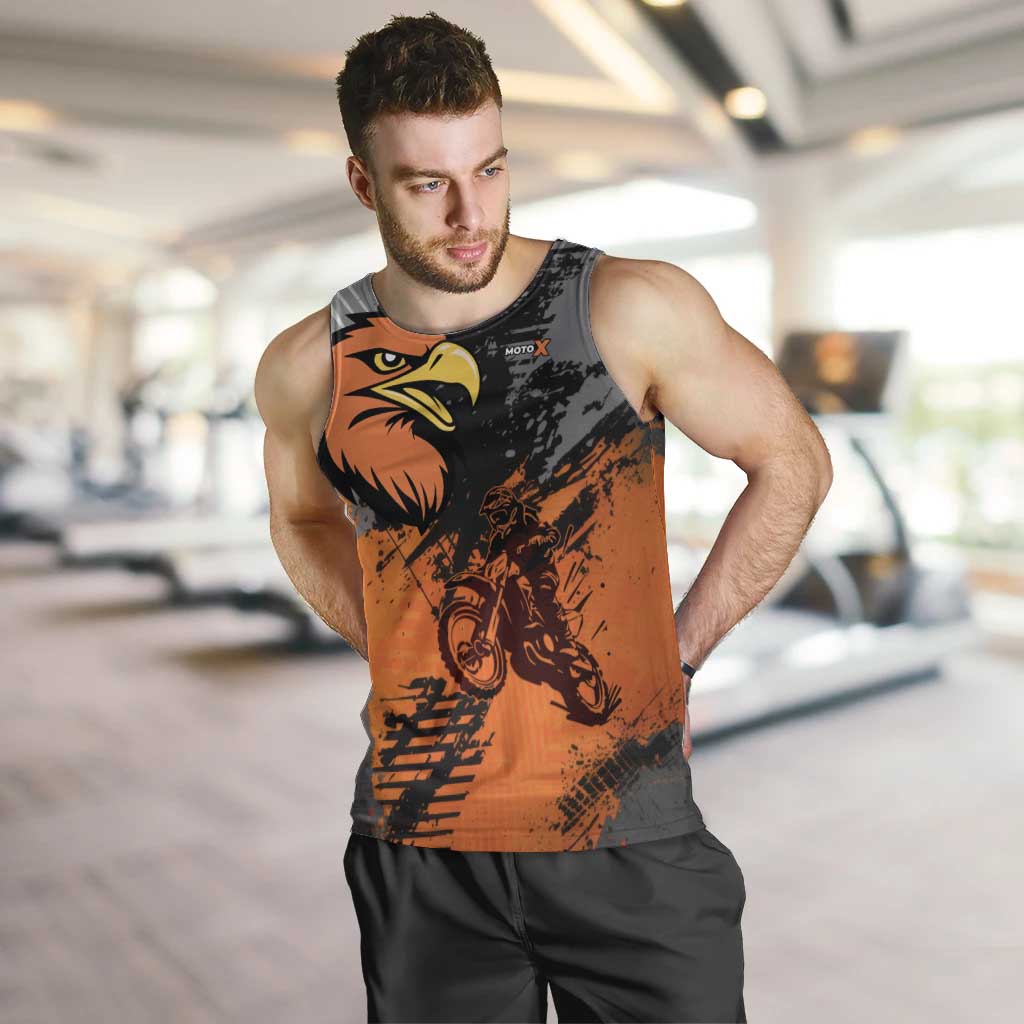 Custom MotoX Eagle Strike Motocross Men Tank Top with Rider Silhouette and Orange Grunge Design - Wonder Print Shop