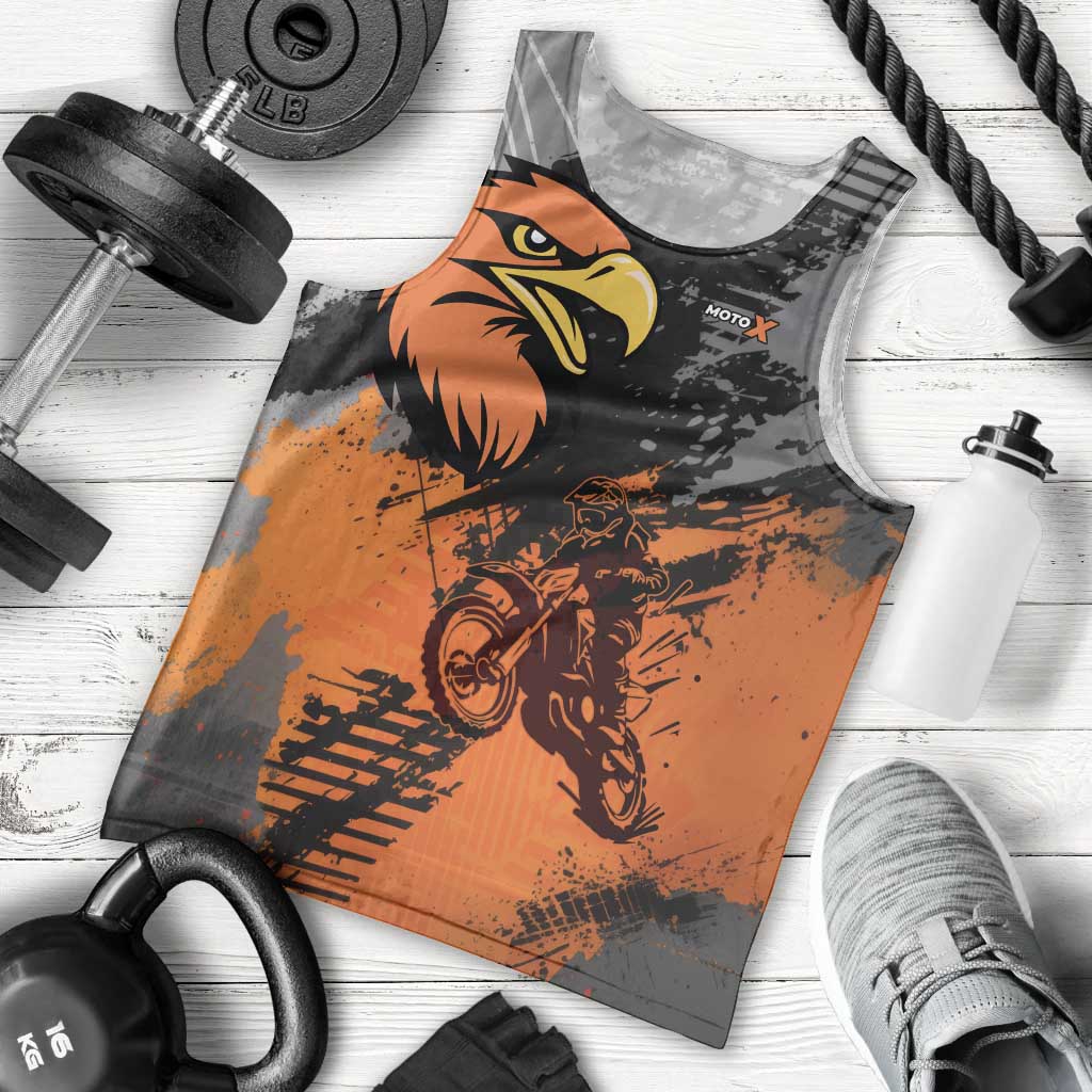 Custom MotoX Eagle Strike Motocross Men Tank Top with Rider Silhouette and Orange Grunge Design - Wonder Print Shop
