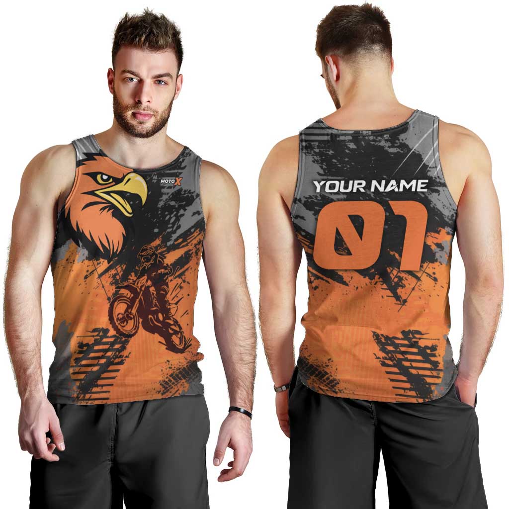 Custom MotoX Eagle Strike Motocross Men Tank Top with Rider Silhouette and Orange Grunge Design - Wonder Print Shop