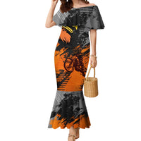 Custom MotoX Eagle Strike Motocross Mermaid Dress with Rider Silhouette and Orange Grunge Design - Wonder Print Shop