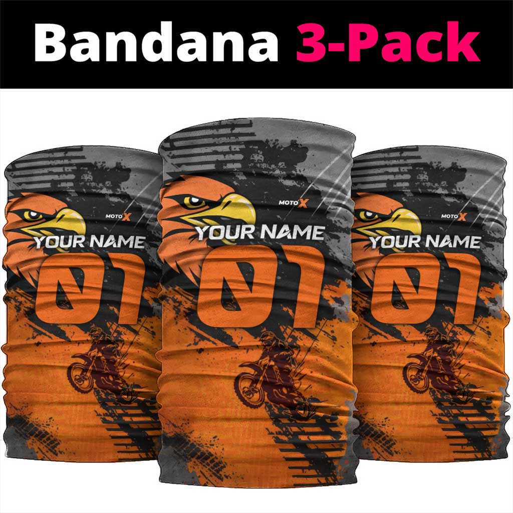 Custom MotoX Eagle Strike Motocross Neck Gaiter with Rider Silhouette and Orange Grunge Design - Wonder Print Shop