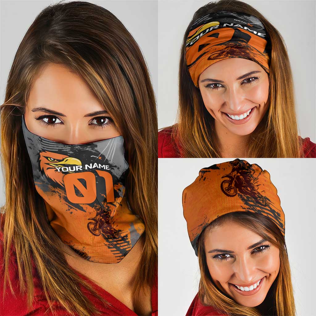 Custom MotoX Eagle Strike Motocross Neck Gaiter with Rider Silhouette and Orange Grunge Design - Wonder Print Shop
