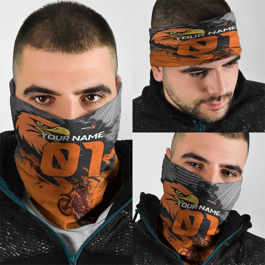 Custom MotoX Eagle Strike Motocross Neck Gaiter with Rider Silhouette and Orange Grunge Design - Wonder Print Shop