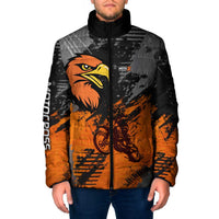 Custom MotoX Eagle Strike Motocross Padded Jacket with Rider Silhouette and Orange Grunge Design - Wonder Print Shop