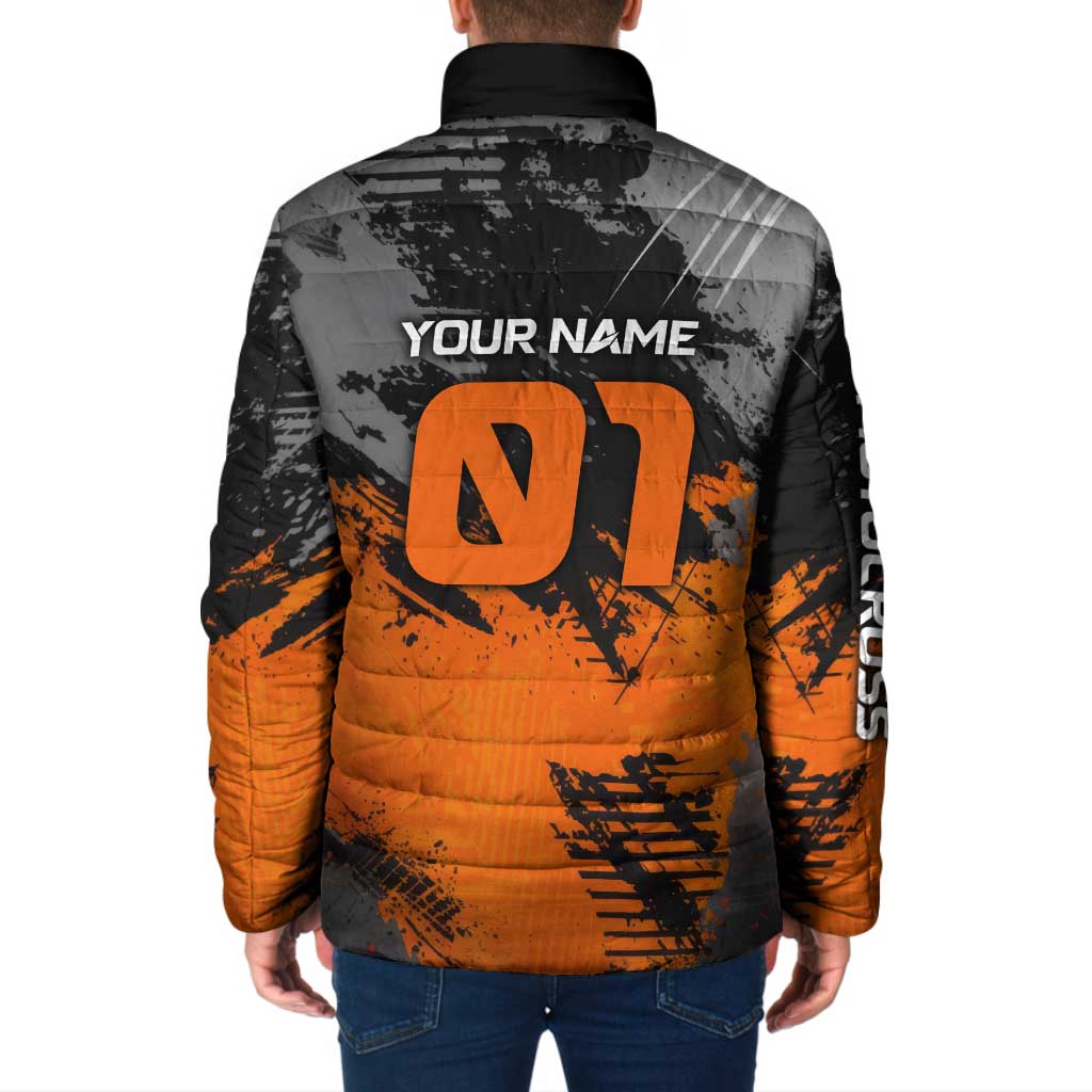 Custom MotoX Eagle Strike Motocross Padded Jacket with Rider Silhouette and Orange Grunge Design - Wonder Print Shop