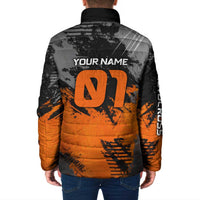 Custom MotoX Eagle Strike Motocross Padded Jacket with Rider Silhouette and Orange Grunge Design - Wonder Print Shop