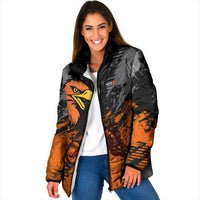 Custom MotoX Eagle Strike Motocross Padded Jacket with Rider Silhouette and Orange Grunge Design - Wonder Print Shop