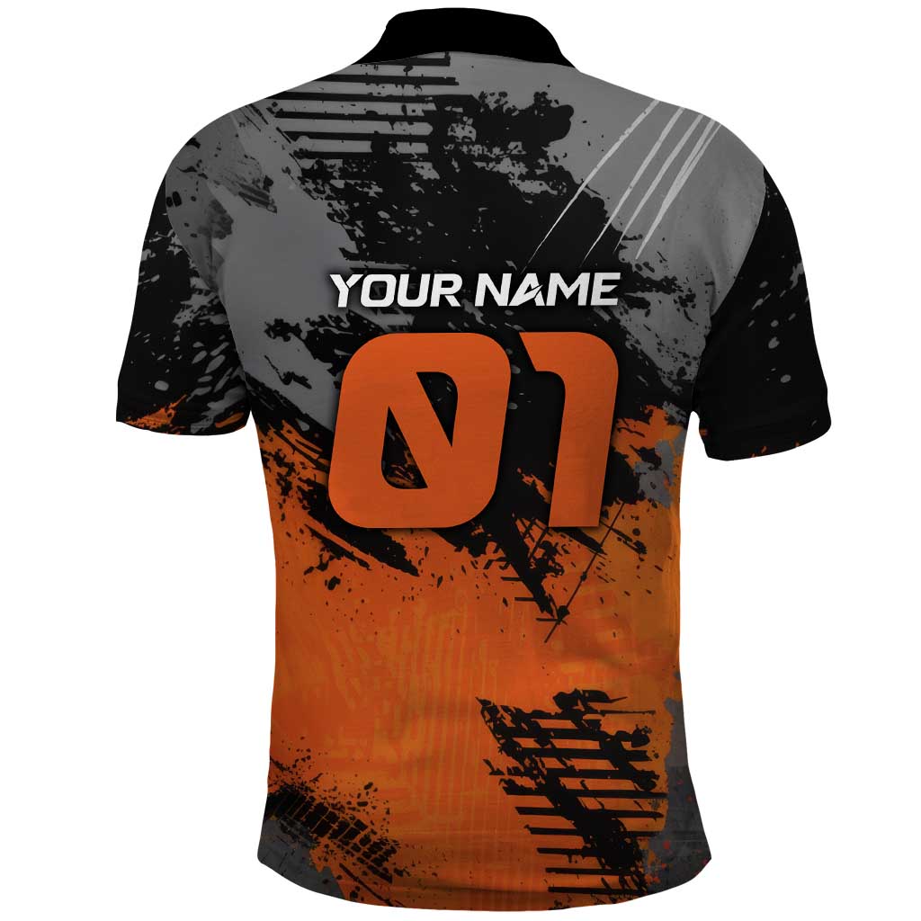 Custom MotoX Eagle Strike Motocross Polo Shirt with Rider Silhouette and Orange Grunge Design - Wonder Print Shop