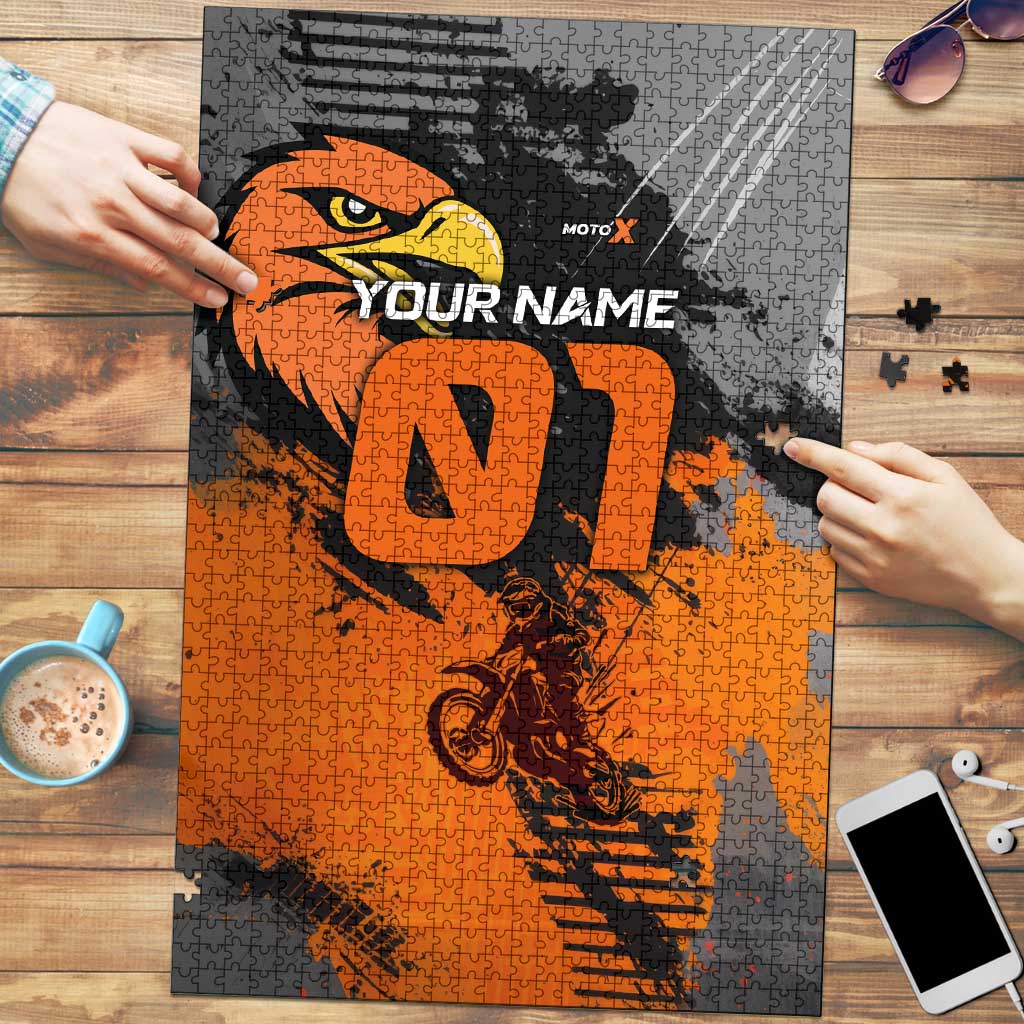Custom MotoX Eagle Strike Motocross Puzzle with Rider Silhouette and Orange Grunge Design - Wonder Print Shop
