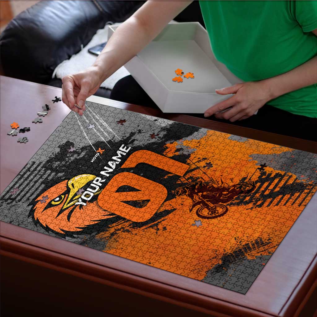 Custom MotoX Eagle Strike Motocross Puzzle with Rider Silhouette and Orange Grunge Design - Wonder Print Shop