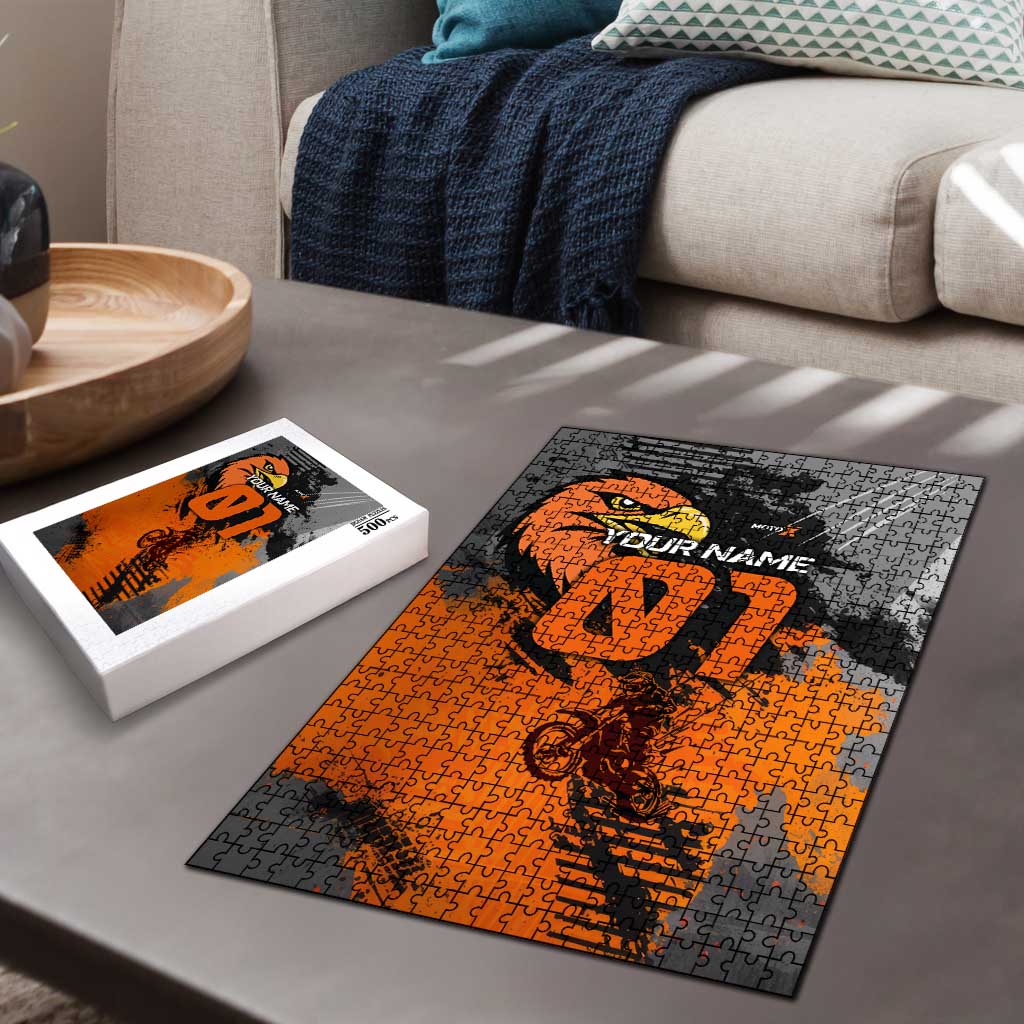 Custom MotoX Eagle Strike Motocross Puzzle with Rider Silhouette and Orange Grunge Design - Wonder Print Shop