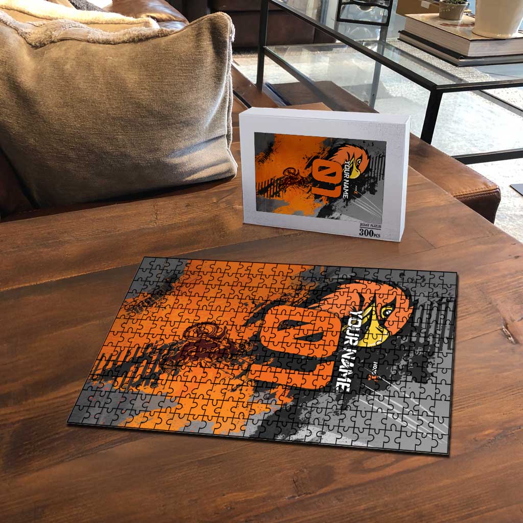 Custom MotoX Eagle Strike Motocross Puzzle with Rider Silhouette and Orange Grunge Design - Wonder Print Shop