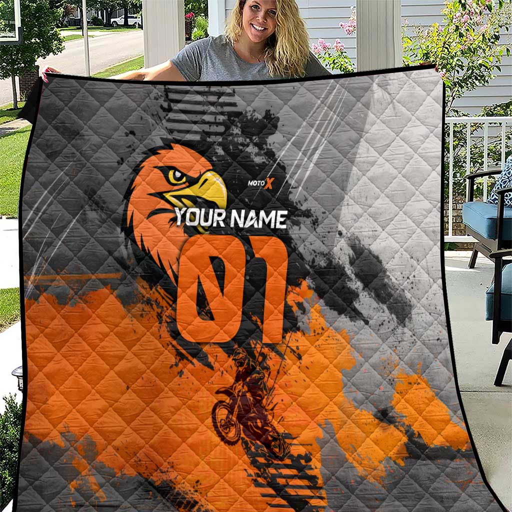 Custom MotoX Eagle Strike Motocross Quilt with Rider Silhouette and Orange Grunge Design - Wonder Print Shop