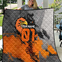 Custom MotoX Eagle Strike Motocross Quilt with Rider Silhouette and Orange Grunge Design - Wonder Print Shop
