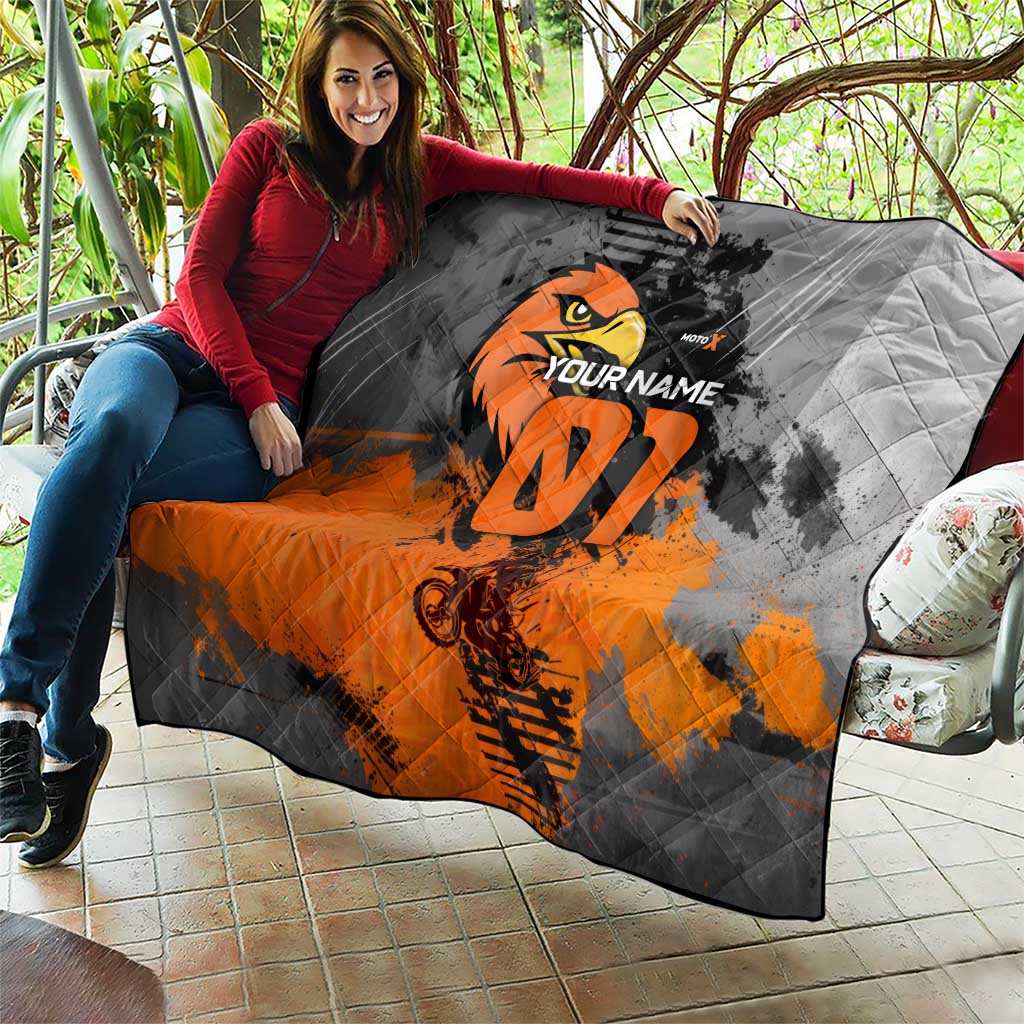 Custom MotoX Eagle Strike Motocross Quilt with Rider Silhouette and Orange Grunge Design - Wonder Print Shop