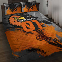 Custom MotoX Eagle Strike Motocross Quilt Bed Set with Rider Silhouette and Orange Grunge Design - Wonder Print Shop