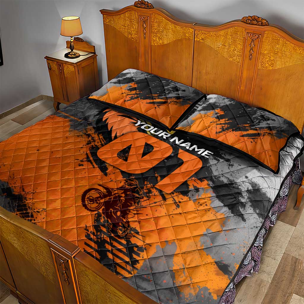 Custom MotoX Eagle Strike Motocross Quilt Bed Set with Rider Silhouette and Orange Grunge Design - Wonder Print Shop