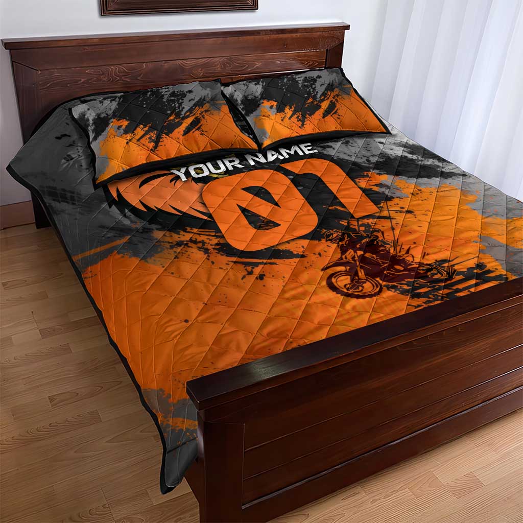 Custom MotoX Eagle Strike Motocross Quilt Bed Set with Rider Silhouette and Orange Grunge Design - Wonder Print Shop