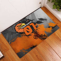Custom MotoX Eagle Strike Motocross Rubber Doormat with Rider Silhouette and Orange Grunge Design - Wonder Print Shop