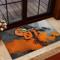 Custom MotoX Eagle Strike Motocross Rubber Doormat with Rider Silhouette and Orange Grunge Design - Wonder Print Shop