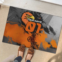Custom MotoX Eagle Strike Motocross Rubber Doormat with Rider Silhouette and Orange Grunge Design - Wonder Print Shop