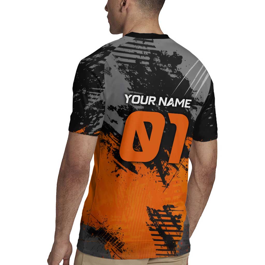 Custom MotoX Eagle Strike Motocross Rugby Jersey with Rider Silhouette and Orange Grunge Design - Wonder Print Shop