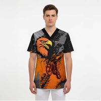 Custom MotoX Eagle Strike Motocross Scrub Top with Rider Silhouette and Orange Grunge Design - Wonder Print Shop