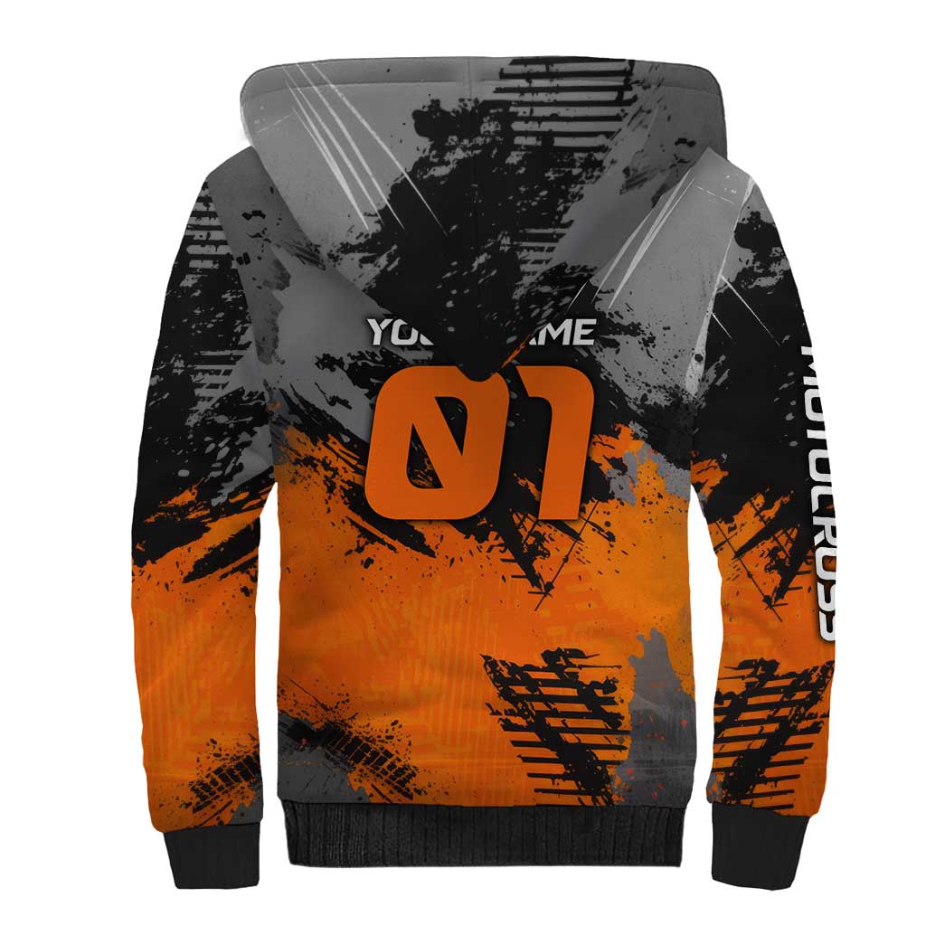 Custom MotoX Eagle Strike Motocross Sherpa Hoodie with Rider Silhouette and Orange Grunge Design - Wonder Print Shop