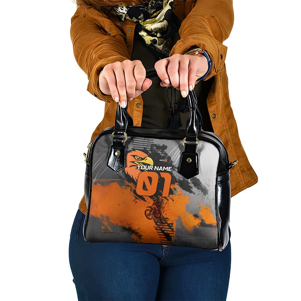 Custom MotoX Eagle Strike Motocross Shoulder Handbag with Rider Silhouette and Orange Grunge Design - Wonder Print Shop